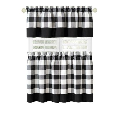 Modern Country Farmhouse 3 Piece Plaid Checkered Cafe Kitchen Curtain Tier & Valance Set