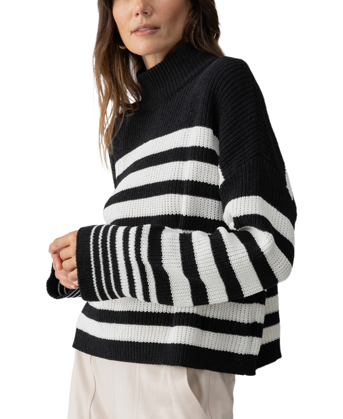 Sanctuary Women's Stay Cozy Striped Mock Neck Sweater -/ Chalk Stripe