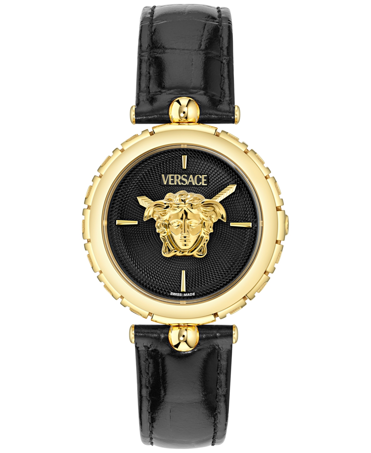 Shop Versace Women's Swiss Medusa Heritage Black Leather Strap Watch 38mm In Gold