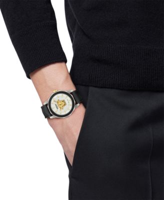 Men's Swiss Black Leather Strap Watch 43mm