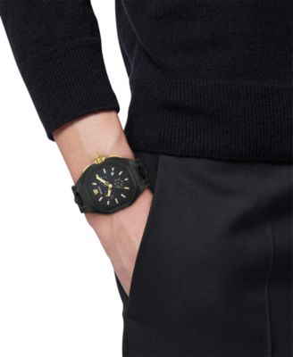 Men's Swiss Chronograph Black Silicone Strap Watch 44mm