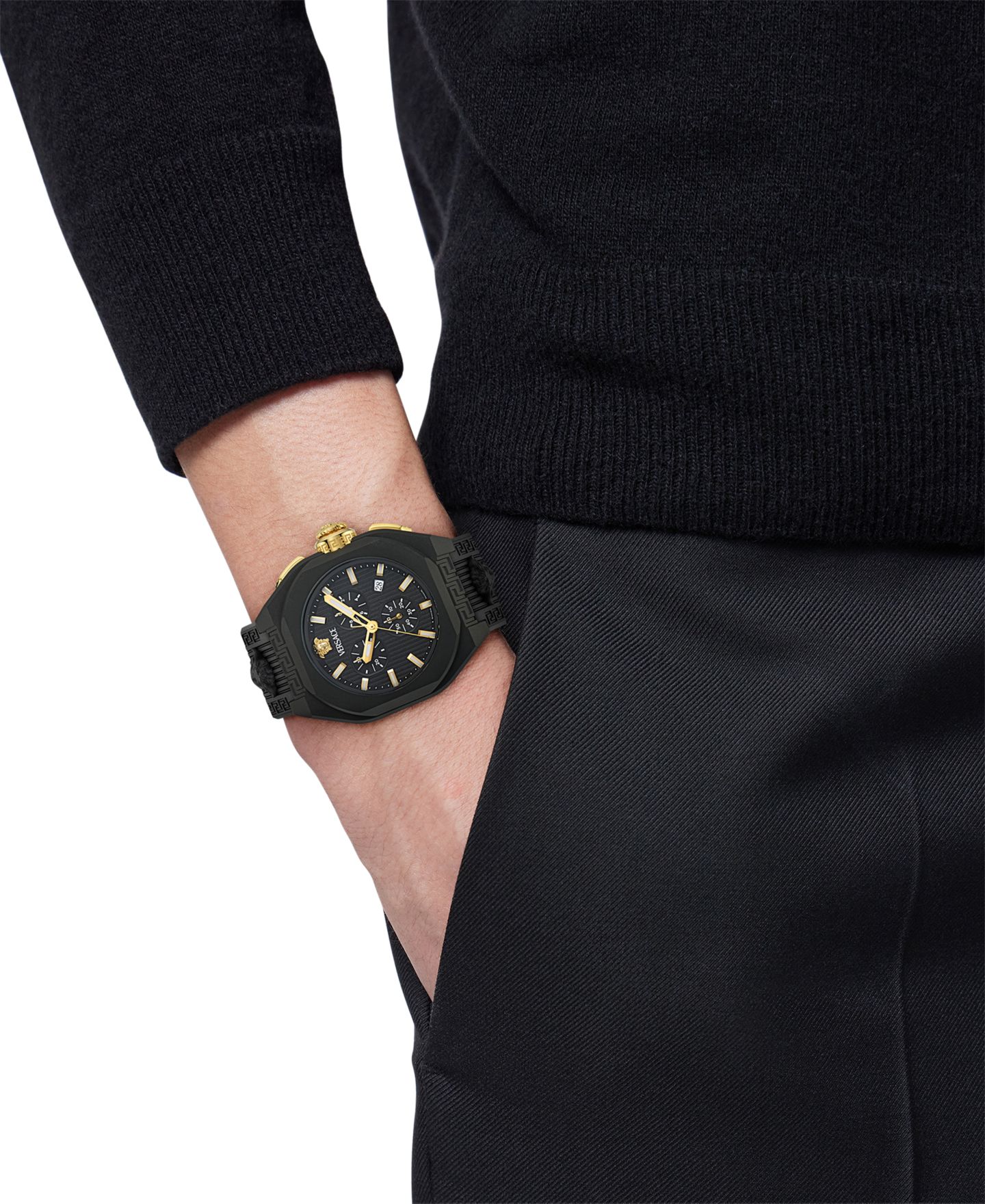 Мужские часы Versace Swiss Chronograph Black Silicone Strap Watch 44mm — фото 5