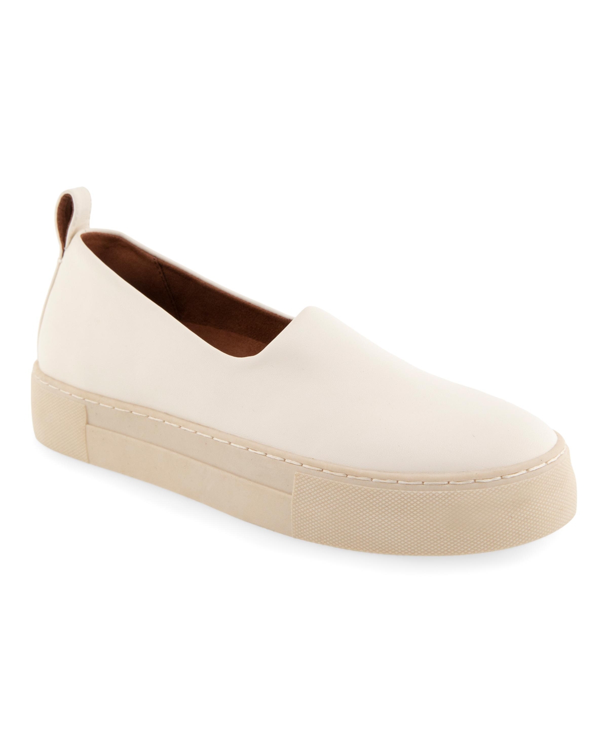 Aerosoles Women's Blakely Flatform Flats - Eggnog Smooth Stretch Faux Leather-Polyu