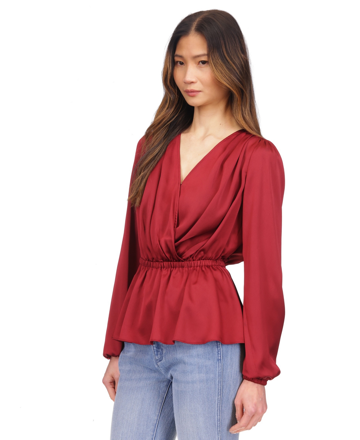 Michael Michael Kors Women's Satin Faux-Wrap Peplum Top