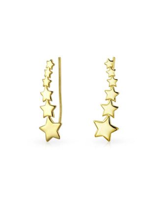 USA Patriotic Celestial Shooting Star Ear Pin Climbers Earrings Wrap Crawlers 14K Gold Plated .925 Sterling Silver