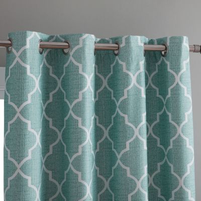 2 Piece 100% Full Blackout Trellis Grommet Top Window Curtain Panels