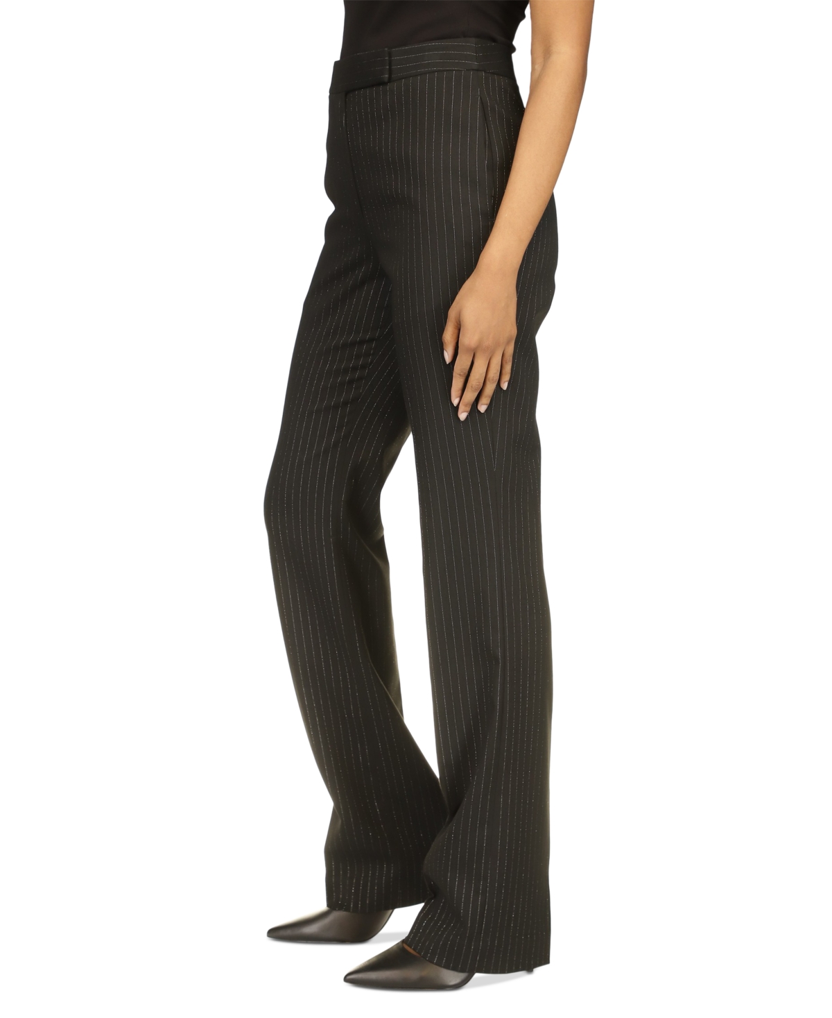 Michael Michael Kors Women's Pinstriped Boot-Cut Trousers - Black  Silver