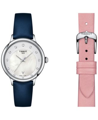 Women's Swiss Odaci-T Diamond (1/20 ct. t.w.) Blue Leather Strap Watch 33mm