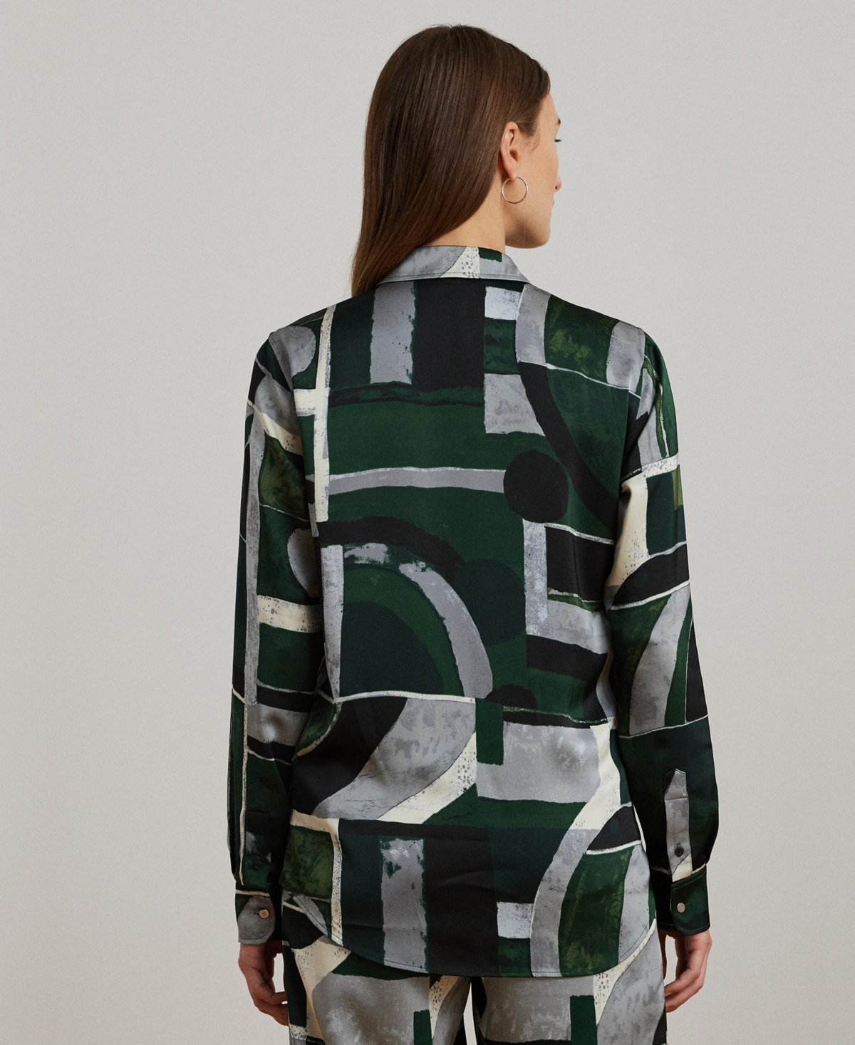 Lauren Ralph Lauren Women's Classic-Fit Geo-Print Charmeuse Shirt, Regular & Petite
