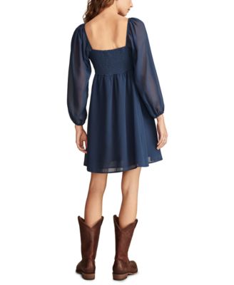 Women's Smocked-Bodice Sheer-Sleeve Mini Dress