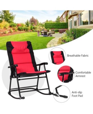 3 Pieces Outdoor Folding Rocking Chair Table Set with Cushion