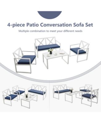 4 Pieces Outdoor Conversation Set with Sturdy Steel Frame