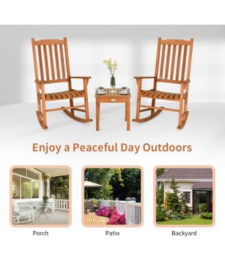 3 Pieces Eucalyptus Rocking Chair Set with Coffee Table