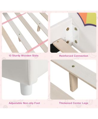 Kids Upholstered Platform Bed Children Twin Size Wooden Bed Unicorn Pattern