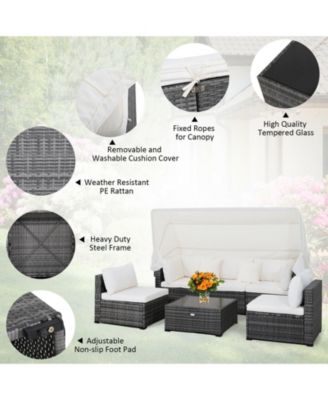 6 Pieces Patio Rattan Furniture Set with Retractable Canopy