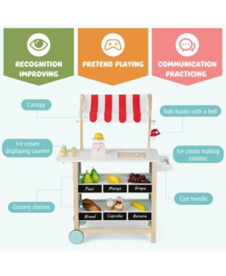 Kids Wooden Ice Cream Cart with Chalkboard and Storage
