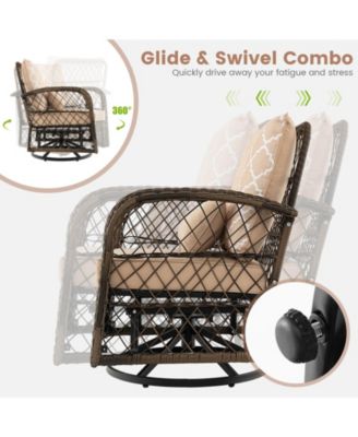 3 Pieces Outdoor Wicker Conversation Set with Tempered Glass Coffee Table