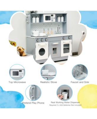 Wooden Kitchen Pretend Play Toy for Kids with Realistic Light and Sound