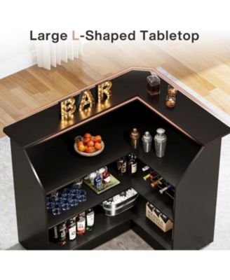 Bar Cabinet, L-Shaped Home Bar Table with Stemware Racks, 4-Tier Corner Bar Unit Liquor Wine Bar Table Reception Desk for Home Pub