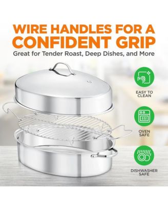 Oval Roasting Pan / Roaster with Polished Rack and Stainless Steel Lid