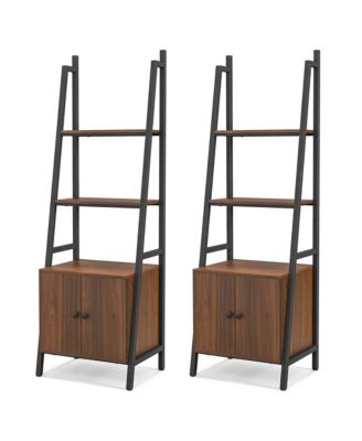 2 PCS Ladder Shelf Industrial Bookcase with Cabinet Metal Frame for Living Room