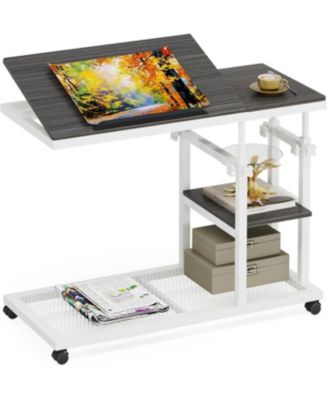 Tribesigns Height Adjustable C Table with Wheels, Mobile Couch Snack ...