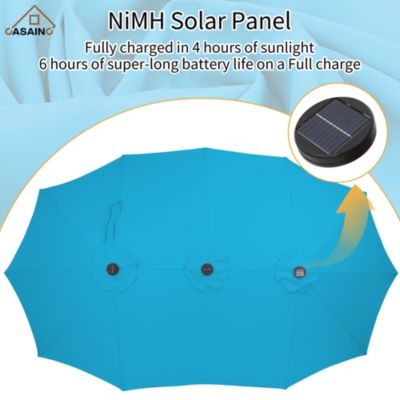 Outdoor Double-Sided Rectangular LED Light Market Umbrella With Base and Cover