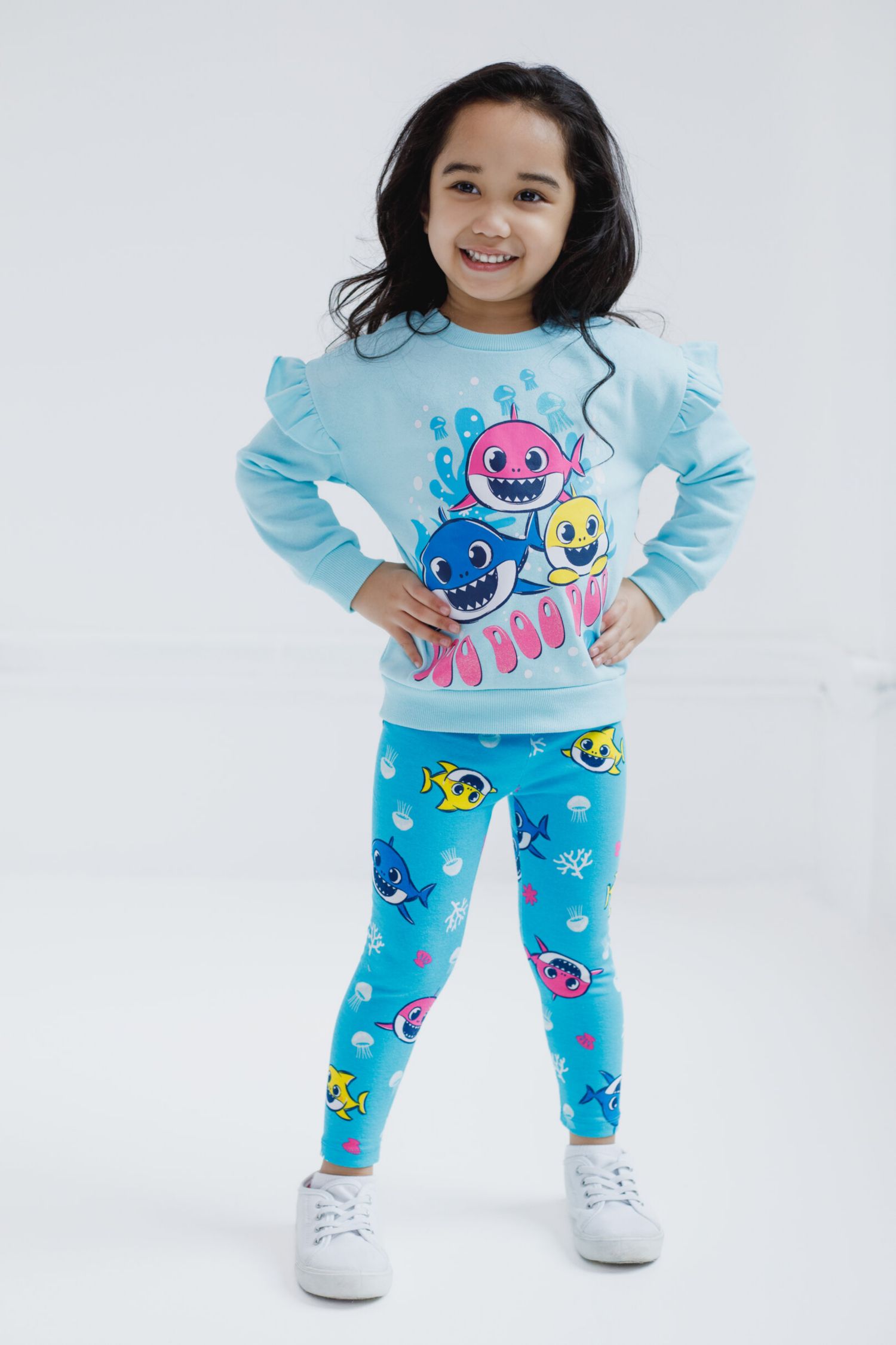 Toddler Girls Pinkfong Shark Pullover Fleece Sweatshirt and Pants Outfit Set