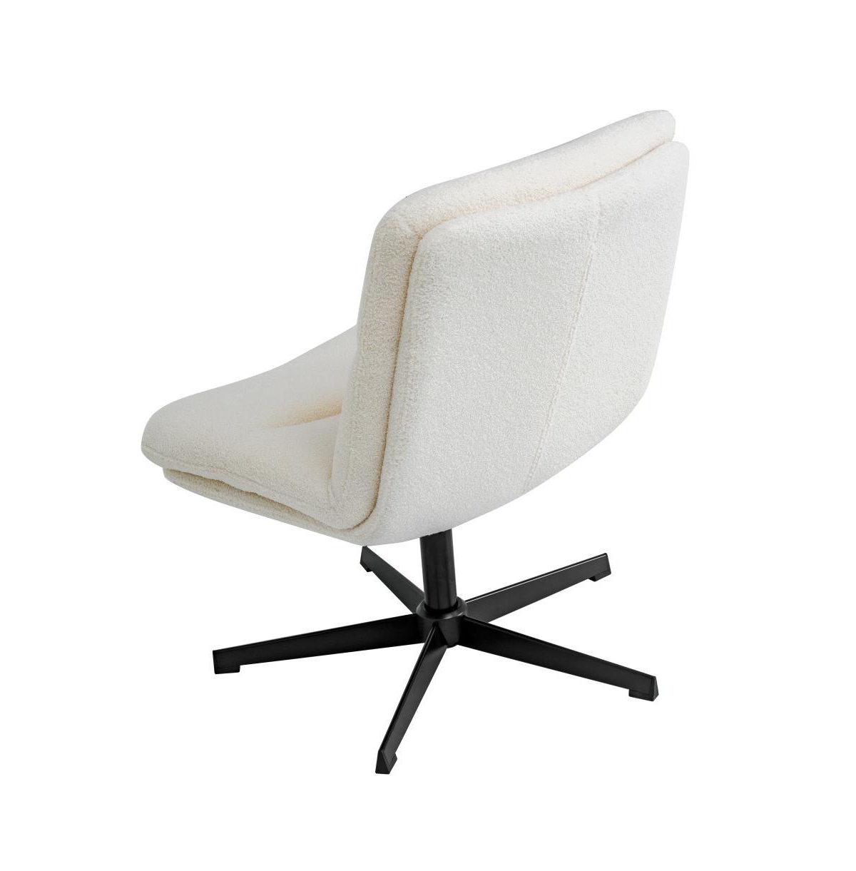 Merrick Lane Biel Mid-Back Height-Adjustable Stationary Armless Swivel Office Chair - Padded Upholstered Wide Back And Seat, Strong Frame - Cream faux