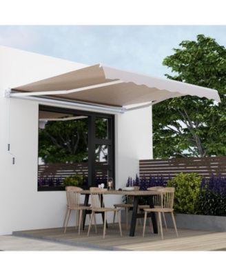 Outdoor Manual Retractable Awning Cover Shelter Patio Sun Shade-Beige