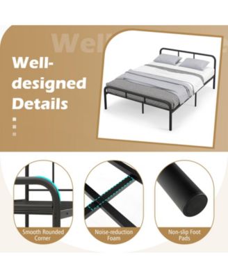 Full Bed Frame with Headboard and Footboard No Box Spring Needed-Black