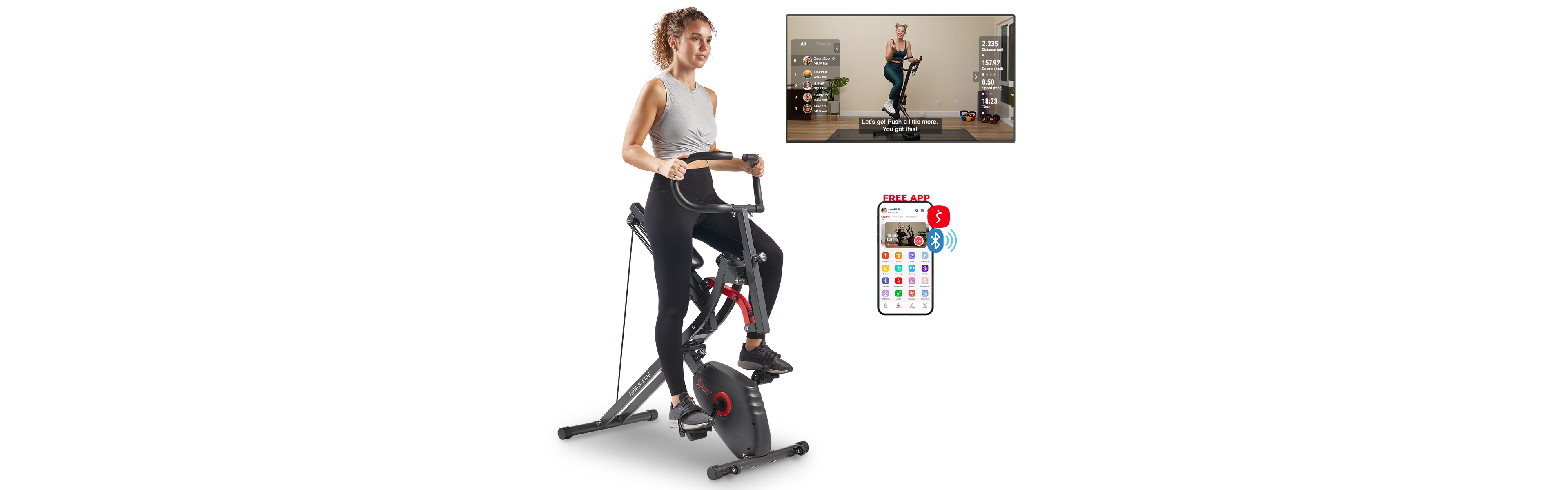 Sunny Health & Fitness Upright Row-n-Ride Bike - 2-in-1 Magnetic Rowing and Cycling Home Fitness Machine