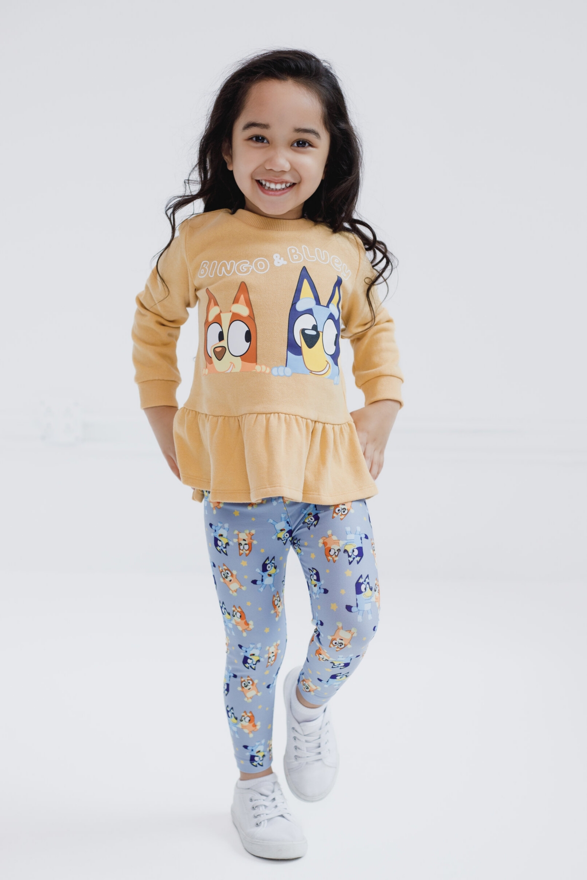 Bluey Little Girls Peplum Sweatshirt and Leggings Outfit Set -/ blue, bingo / bluey