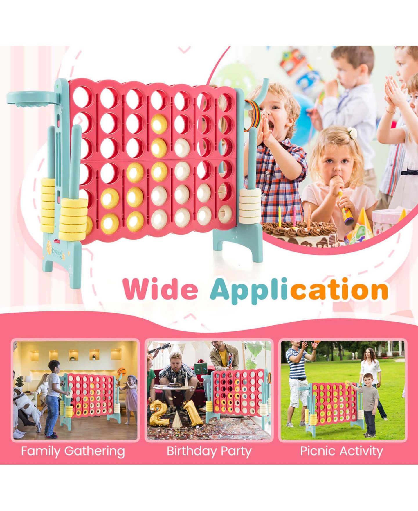 Детские игрушки Costway Jumbo 4-to-Score 4 in A Row Giant Game Set with Carry Bag Stickers, цвет: Красный — фото 2
