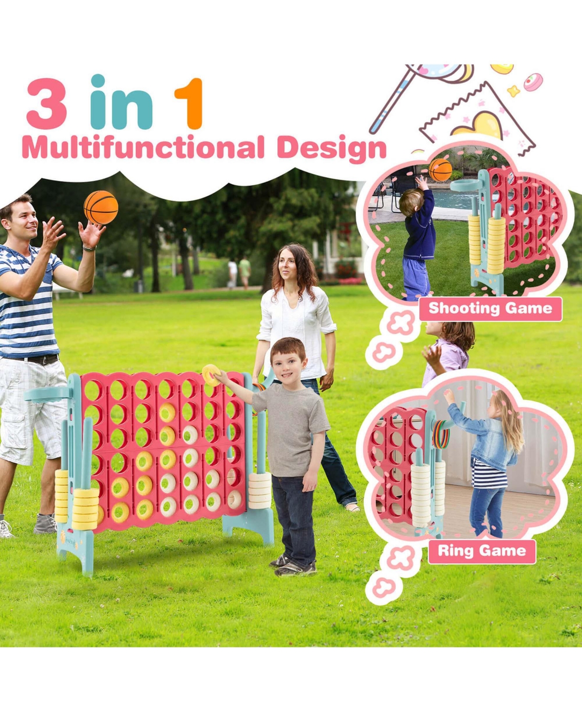 Costway Jumbo 4-to-Score A Row Giant Game Set with Carry Bag Stickers for Kids Adults