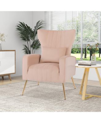 Standard Size  Velvet Upholstery  Wingback Design, Lumbar Pillow, Golden Metal Legs  Accent Chair