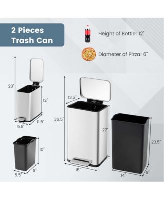2 Pack Trash Can Combo Set with Step-on Pedal Removable Inner Buckets for Kitchen