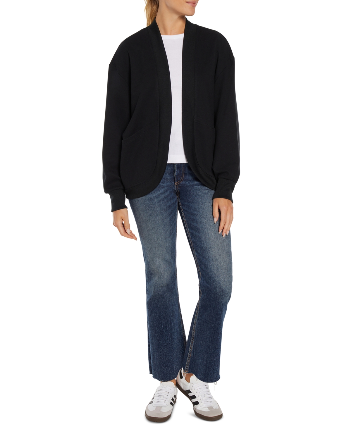 Three Dots Women's Sean Cocoon Open-front Cardigan In Black