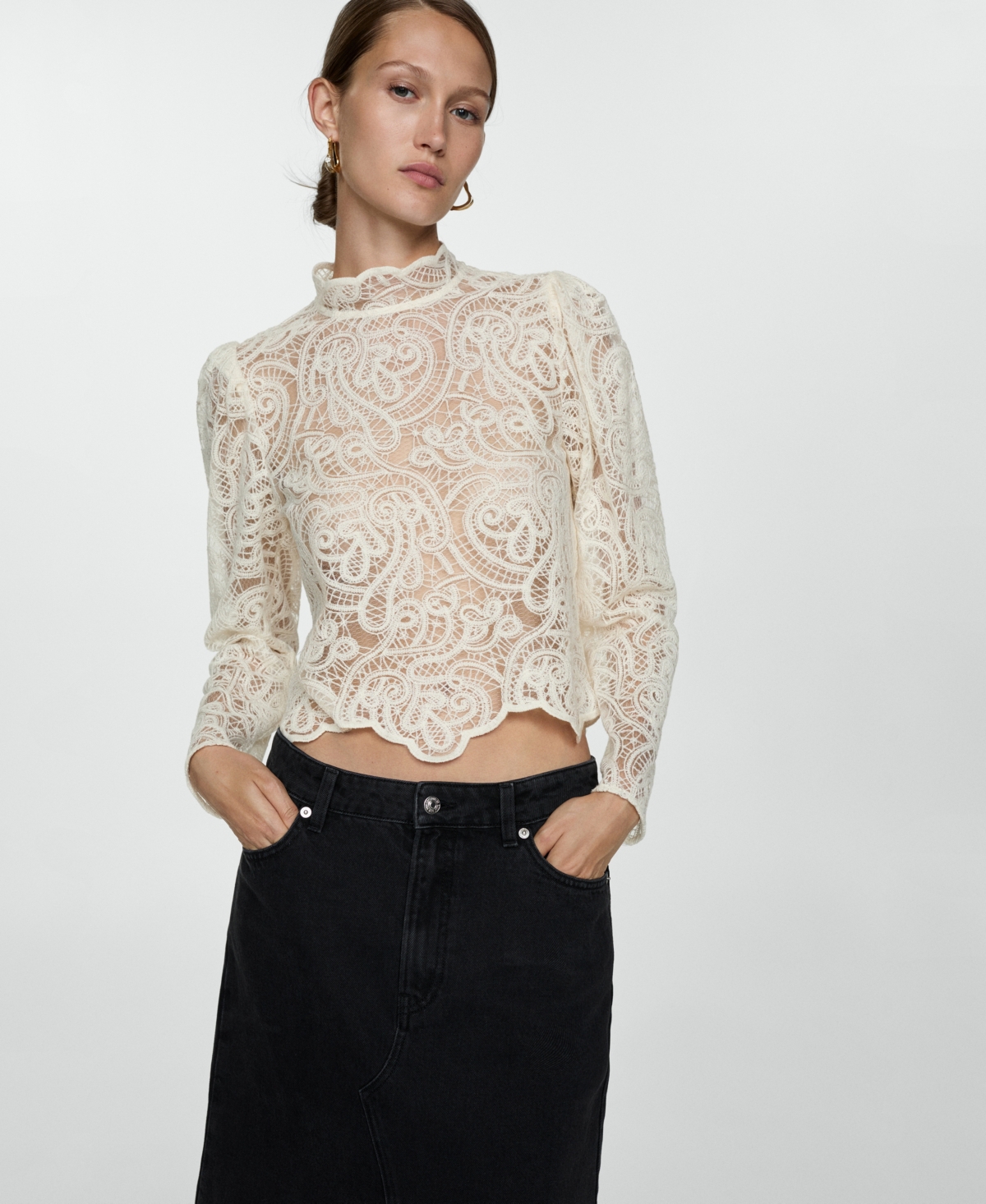 Mango Women's Denim Midi-skirt In Black Denim