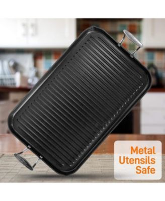 Hard-Anodized Nonstick Grill & Griddle - Dishwasher Safe Nonstick Double Burner Grill Cookware, 20   x 13   -inches