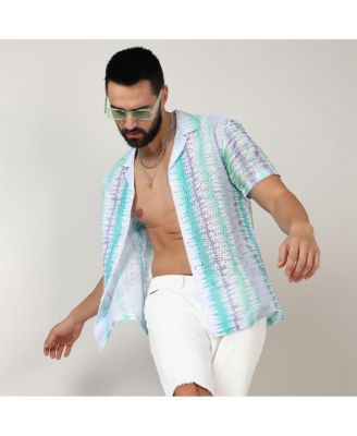 Men's Sea Green & Lavender Horizontal Tie-Dye Shirt