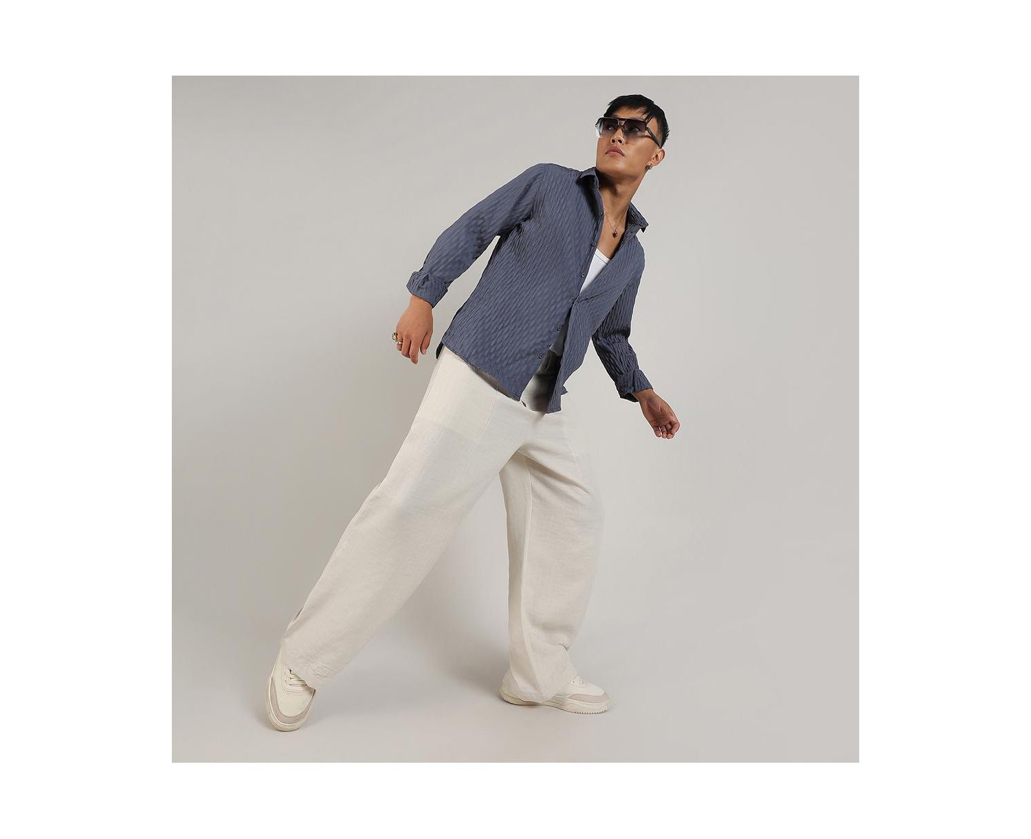 Men's Prussian Blue Crinkled-Weave Shirt