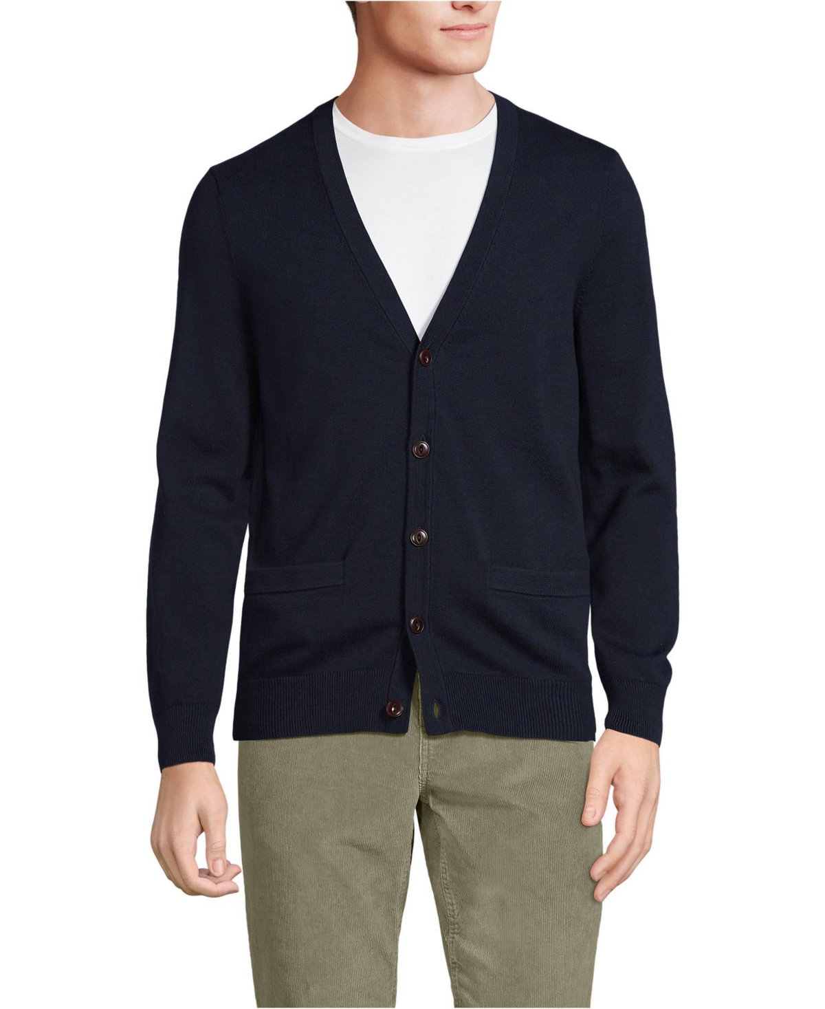 Lands' End Big & Tall Fine Gauge Cotton Cardigan