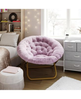 1 Count With Cozy Faux Fur Cushion And Metal Frame For Dorms, Bedrooms, Apartments And More - Ersa Oversize Folding Saucer Chair