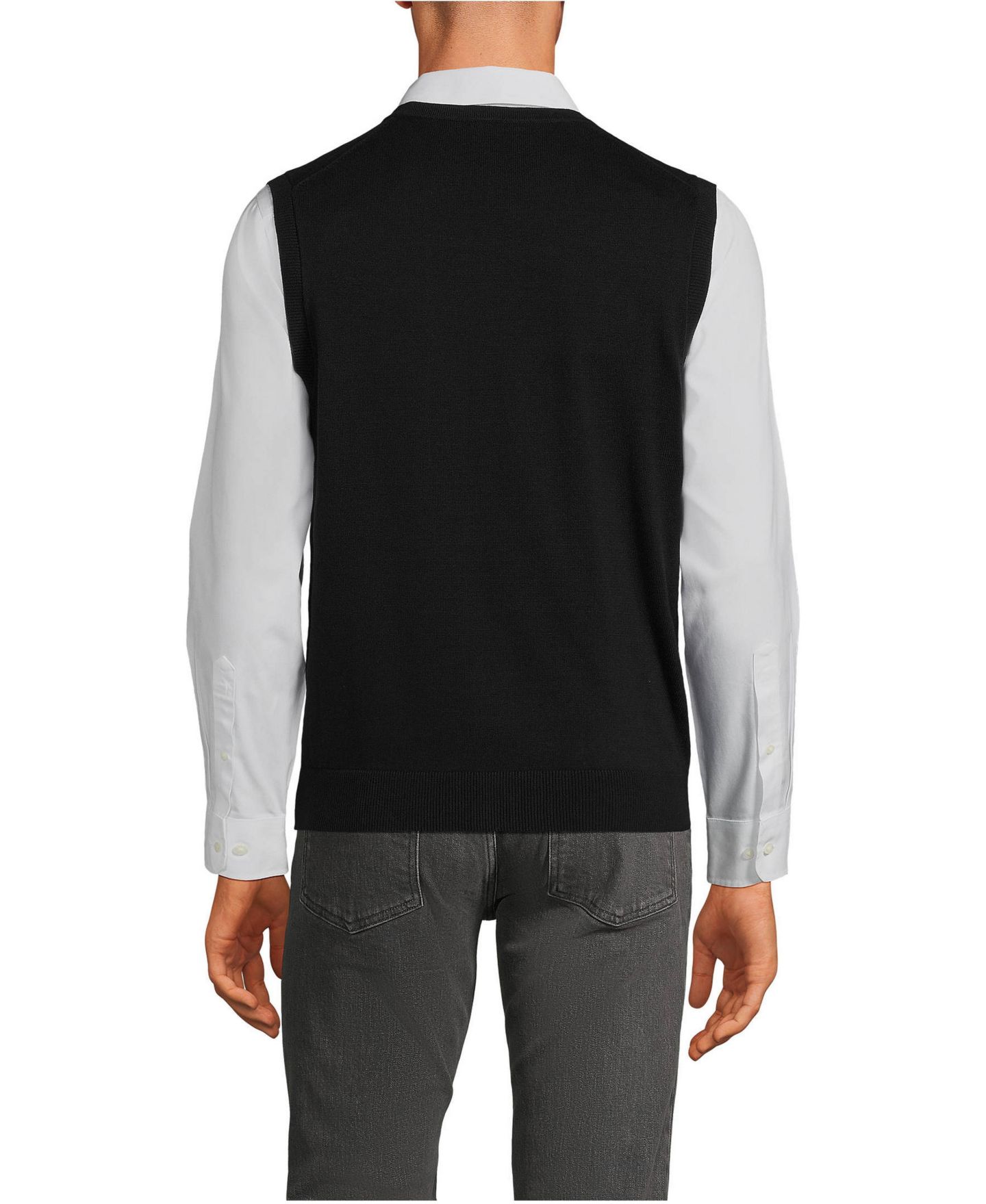 Мужской жилет Lands' End Fine Gauge Cotton Vest, цвет: Чёрный — фото 2