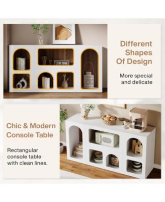 59" White Console Table, Modern Entryway Table, Wooden Storage Organizer Entrance Table with 6 Compartments, Long Sofa Table