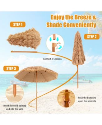 8 Feet Patio Thatched Tiki Umbrella Hawaiian Hula Beach Umbrella