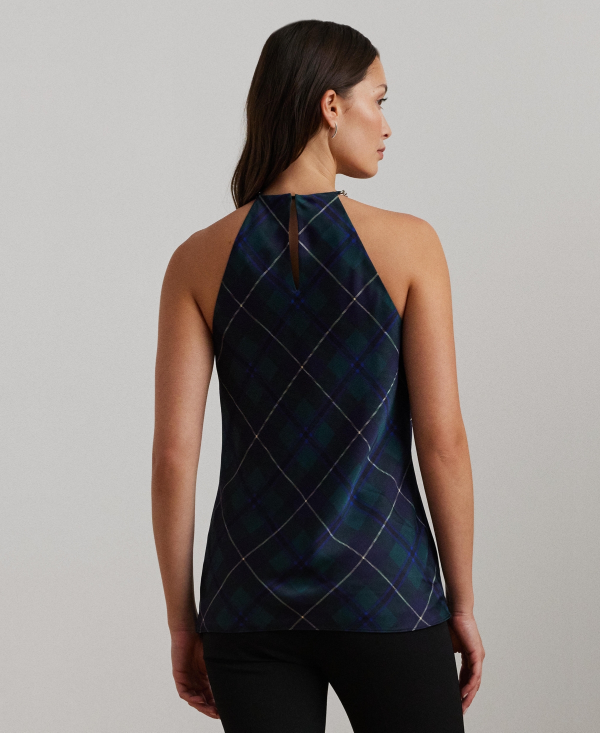 Lauren Ralph Lauren Women's Plaid Chain-Trim Charmeuse Halter Blouse