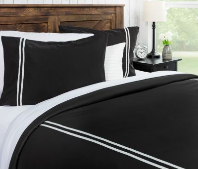 Premium Bordered Navy Duvet Comforter Cover Bedding Set Twin Size - Stich 2-Piece Set Luxurious Minimalist Style Brushed Microfiber Comforter Cover - Ultra Soft Breathable Stain Resistant