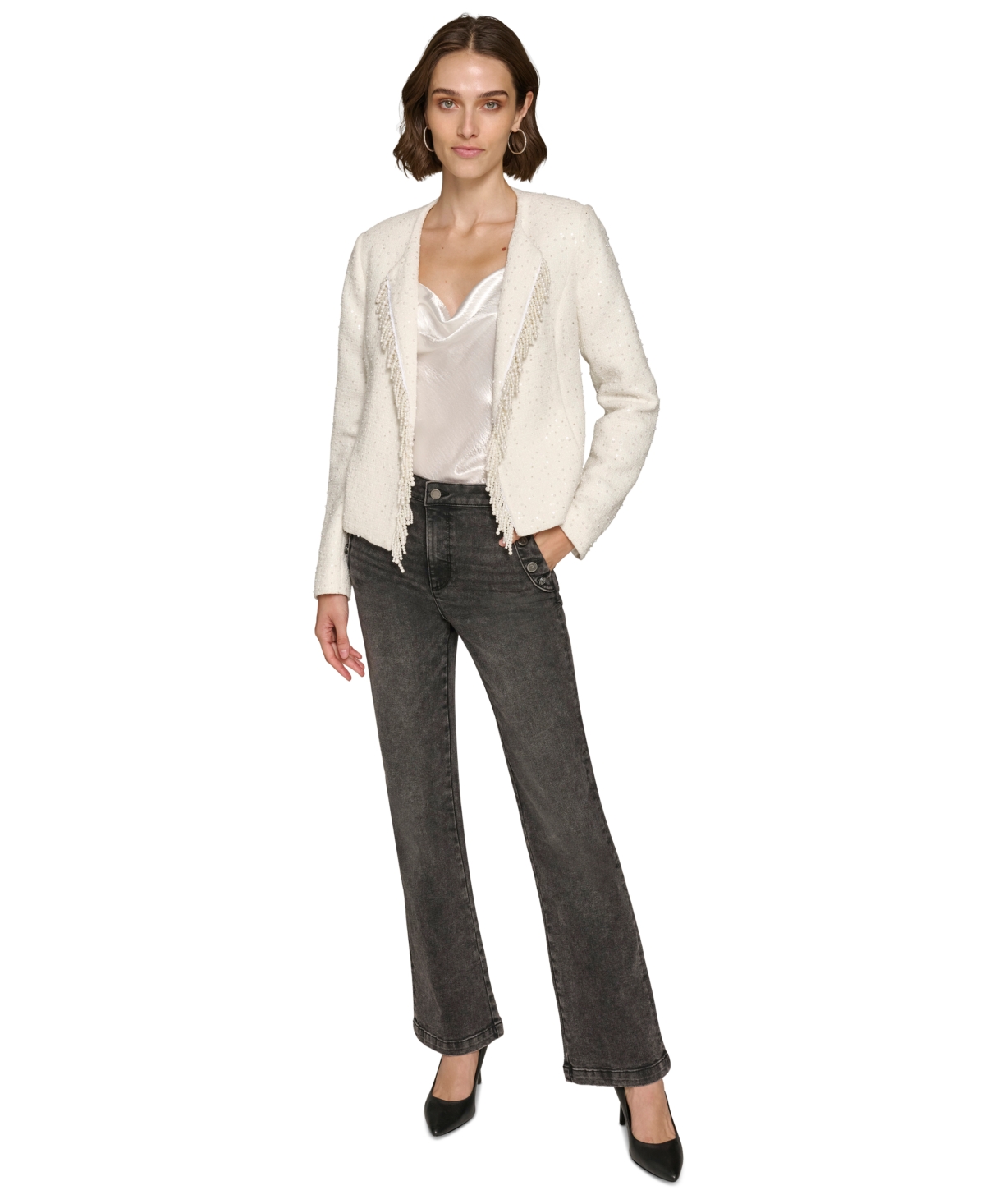 Karl Lagerfeld Paris Women's Bead-Embellished Tweed Jacket